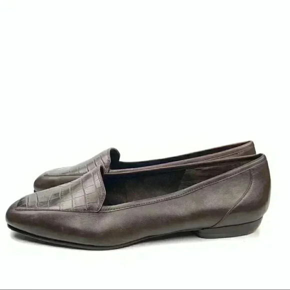 New Antonio Melani flats size 8 brown leather tortoise embossed smoking loafers - Picture 5 of 12